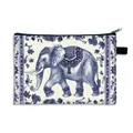 Beauty case da viaggio impermeabile con stampa elefante in porcellana bianca e blu - Stile Elefante Blu E Bianco 01