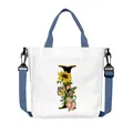 Borsa in tela con lettera I e girasole, tracolla regolabile e design floreale - Lettera I(I09)