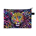 Foldable cosmetic bag featuring a vibrant pop art leopard face and colorful animal print - Pop Art Leopard Head (10)