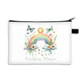 Neceser de lona blanca con diseño de flores arcoíris e ilustraciones en acuarela - Estilo Arco Iris Sol Sonriente (03)