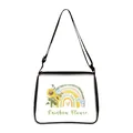 White canvas crossbody bag with sunflower rainbow print and adjustable black strap - Small / Sunflower Rainbow (04)