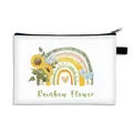 Neceser de lona blanca con estampados de flores arcoíris y cierre de cremallera - Estilo Arco Iris Girasol Corazón (04)