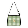 Grün-weiß karierte Canvas-Tragetasche mit Avocado-Print und verstellbarem Gurt - Klein / Grün Karo Avocado (03)