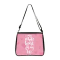 Pink heart pattern crossbody bag with romantic slogan and adjustable black strap - Large / Whole Heart For Life (24)