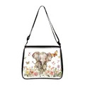 Vintage elephant canvas crossbody bag with floral print and adjustable black strap - Colorful Baby Elephant In Flowers Style (05)