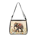 Vintage elephant tote bag with colorful floral print and adjustable shoulder strap - Ethnic Illustration Elephant Style (06)