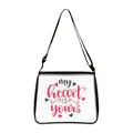 White heart underarm bag with my heart IS yours print and black adjustable strap - Large / Heart Is Yours (25)