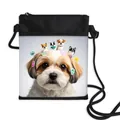 Zwarte crossbody telefoontas met schattige hondenprint en kleurrijke bloemendetails - Shih Tzu met Kleurrijke Bloem Sticker Print (08)