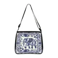 Blue and white porcelain elephant print crossbody bag with adjustable black strap - Small / Blue And White Porcelain Elephant Style (01)