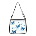 White shoulder bag with blue butterfly print and adjustable black strap for women - Blue Butterfly Art Splash (22)