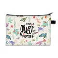 Foldable turtle print makeup bag with zipper and ocean watercolor graphics - Turtle Coral Seaweed Style (05)