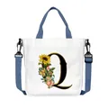 Borsa tote in tela bianca con lettera Q floreale e tracolla blu regolabile - Lettera Q(Q17)