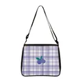 Pink plaid tote bag with blueberry print and adjustable black shoulder strap - Purple White Plaid Blueberry (05)