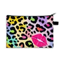 Foldable leopard print makeup bag with pink lip pattern and zipper closure - Multicolor Lip Leopard (13)