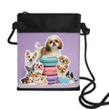 Schattig zwart en paars crossbody telefoontasje met hondenprint en verstelbare riem - Meerdere Hondenrassen met Macaron Dessert Print (09)