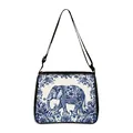 Blue porcelain elephant print crossbody bag with adjustable black strap and large capacity - Small / Peony Decorated Elephant Style (02)