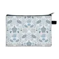 Foldable cosmetic bag with sea turtle and coral pattern, blue wash bag with zipper - Symmetric Marine Life Design Style (07)