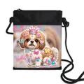 Schattige Shih Tzu hond print crossbody telefoontasje in zwart en wit met kroon - Gekroonde Cartoon Shih Tzu met Hart Decor (10)