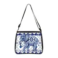 Vintage elephant canvas crossbody bag with blue and white porcelain floral pattern - Small / Exquisite Ethnic Elephant Style (03)