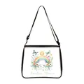White canvas crossbody bag with sunflower and rainbow print and adjustable black strap - Small / Rainbow Sun (03)
