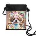 Leuke zwarte crossbody telefoontas met Shih Tzu puppy-print en dunne schouderriem - Verschillende Puppies Illustratie met Hoge Hoed (11)