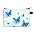 Platte make-uptas met artistieke blauwe vlinderprint op hoogwaardige canvas stof - Blauw 3D Olieverf Vlinder (22)