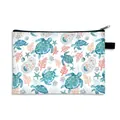 Portable cosmetic bag with sea turtle and coral prints featuring a black zipper - Paisley Pattern Turtle Style (08)