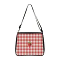 Pink and white gingham tote bag with strawberry print and adjustable black shoulder strap - Red White Plaid Strawberry (08)