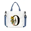 Borsa in tela lettera Q girasole con tracolla blu regolabile e design floreale - Lettera O(O15)