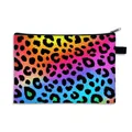 Rainbow leopard print cosmetic bag with black zipper and portable carry loop - Rainbow Leopard Flat (16)
