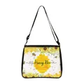 Honey Bee and sunflower printed white tote bag with adjustable black shoulder straps - Yellow Sunflower Honeycomb Style (07)