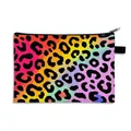 Foldable rainbow leopard print cosmetic bag with secure zipper and side hanging loop - Gradient Rainbow Leopard Strap (17)