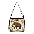 Crossbody bag with blue elephant and floral prints featuring an adjustable black strap - Deep Blue Elephant Floral Style (07)