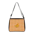 Pink checkered tote bag with cantaloupe print and adjustable black shoulder strap - Orange White Plaid Cantaloupe (10)