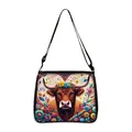 Sac bandoulière artistique vache des Highlands avec tournesols et sangle réglable - Style 07 (Illustration De Vache Des Highlands Aux Couleurs Vives)