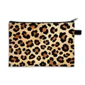 Foldable leopard print leopard cosmetic bag with durable zipper and black side handle - Dark Brown Classic Leopard (18)