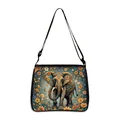 Artistic elephant and floral pattern crossbody bag with adjustable black shoulder strap - Artistic Illustration Elephant Forest Style (08)