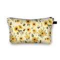 Floral sunflower makeup bag with bee print, large capacity dumpling cosmetic organizer - Sunflower and Bee Pastoral Print