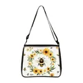 White canvas tote bag featuring sunflower and bee print with adjustable black strap - Watercolor Bee Daisy Style (11)