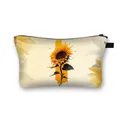 Watercolor sunflower patterned large capacity dumpling makeup bag with black zipper - Hand-painted Watercolor Sunflower