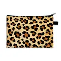 Foldable leopard print makeup bag with black zipper and canvas texture detail - Beige Background Leopard (19)