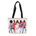 Bolso tote de lona blanca con ilustración de moda moderna y asas de tela en color negro - Estampado de Grupo de Mujeres de Moda (02)