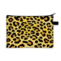 Lightweight foldable leopard print makeup bag with a black zipper and side handle loop - Yellow Black Orange Leopard (20)