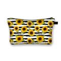 Sunflower pattern makeup bag with black and white stripes and sturdy zipper closure - Sunflower with Black and White Stripes