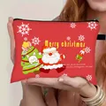 Draagbare grote kerst make-uptas met kerstman print en zwarte ritssluiting voor dames - Rode Kerstman Stijl (02)