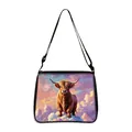 Sac bandoulière avec imprimé vache des Highlands et bandoulière noire réglable - Style 12 (Illustration Nuages Colorés Vache Des Highlands)