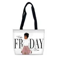 Bolso tote de lona blanca con asas negras e ilustración de moda Happy Friday - Ilustración del Tema Happy Friday (05)