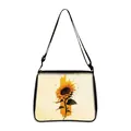Sunflower and bee print tote bag with black strap and artistic yellow ink splash - Artistic Sunflower Splatter Style (05)