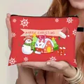 Draagbare kerst make-up tas met sneeuwpop en gemberkoekhuisje prints in feestelijk rood - Rode Sneeuwpop Stijl (01)