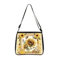 Sunflower and bee print tote bag with yellow gingham and black adjustable strap - Pastoral Sunflower Bicycle Style (06)
